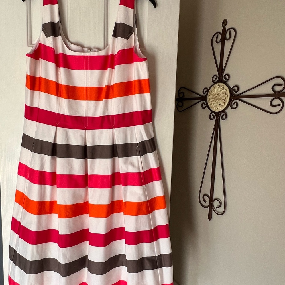 Striped Sleeveless Dress in Pink, Orange, and Brown